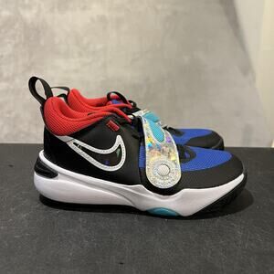 Nike Team Hustle D11 Shoes Youth Size 13C Black Red Blue EasyOn Strap FJ1391-001
